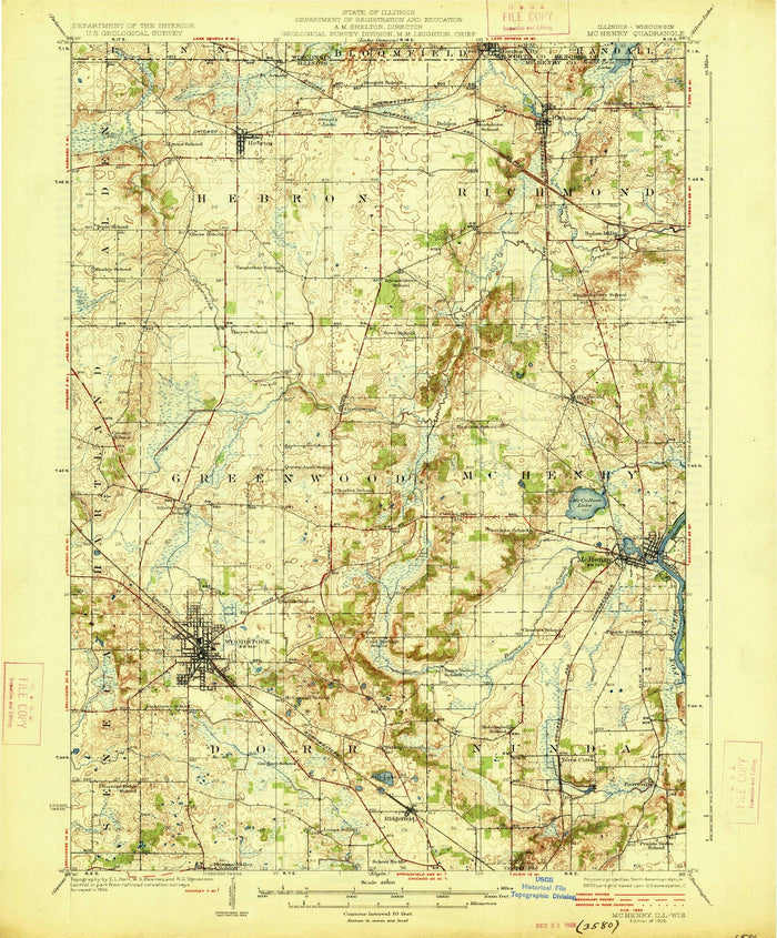Old Map of Woodstock, Illinois by USGS, 1926 – Crystal Lake, McHenry & Fox River