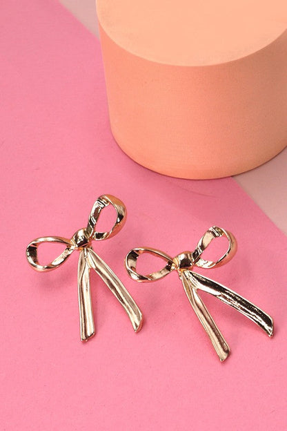 One of the Faves Bow Earrings-Gold-Cute-Trendy-Shop-Womens-Boutique-Clothing-Store