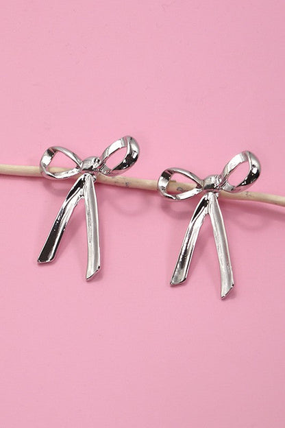 One of the Faves Bow Earrings-Silver-Cute-Trendy-Shop-Womens-Boutique-Clothing-Store