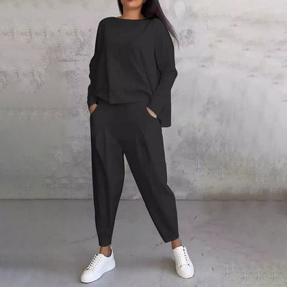 Ophélie - Manches longues avec col rond ＆ Pantalon Ensemble 2 pièces