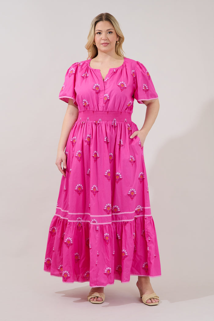 Ordy Smocked Midi Dress Scarlett Floral Curve