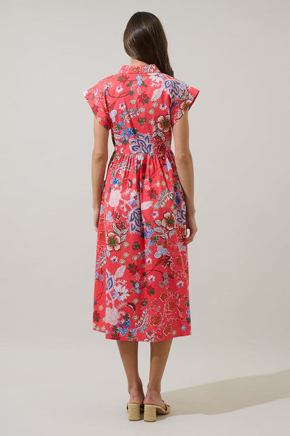 Oreanna Floral Grenola Button Up Midi Dress