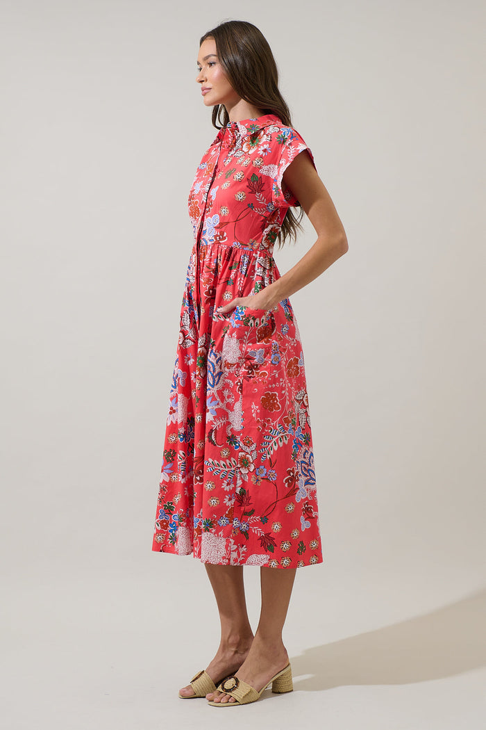 Oreanna Floral Grenola Button Up Midi Dress