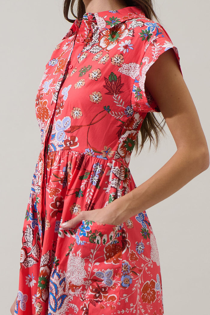 Oreanna Floral Grenola Button Up Midi Dress