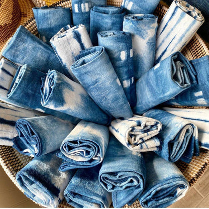 Organic Cotton Indigo Dyed Shibori Tea Towel - Dark Stars