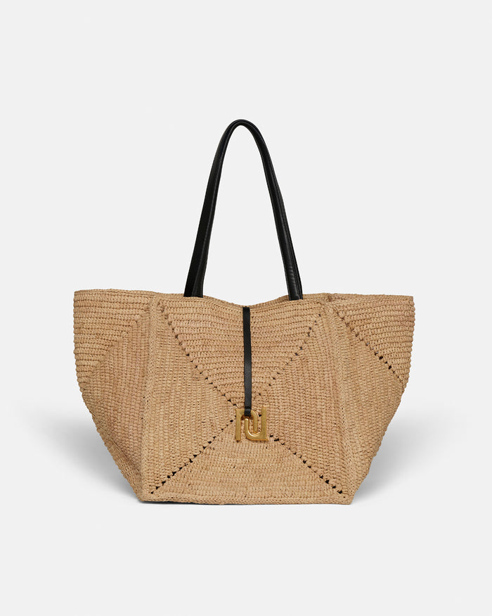 Origami Tote - Raffia charm tote - Natural/Black