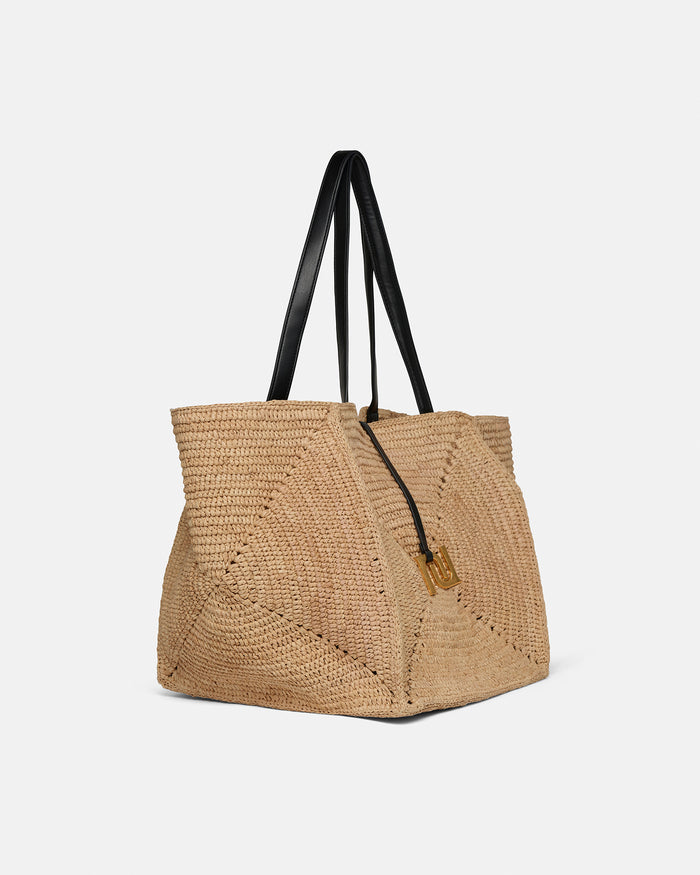 Origami Tote - Raffia charm tote - Natural/Black