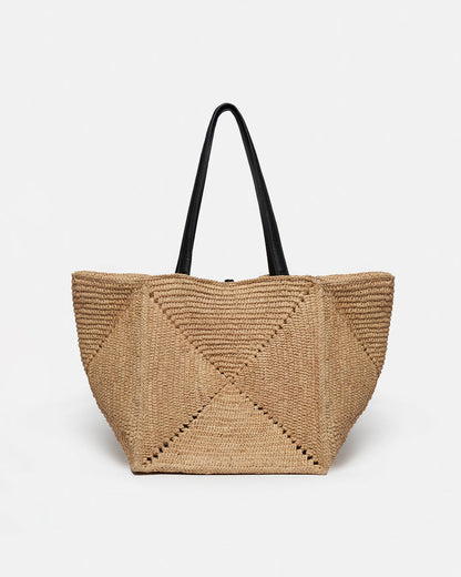 Origami Tote - Raffia charm tote - Natural/Black