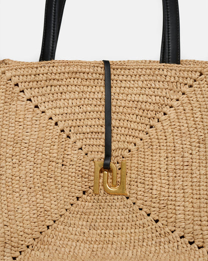 Origami Tote - Raffia charm tote - Natural/Black