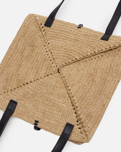 Origami Tote - Raffia charm tote - Natural/Black