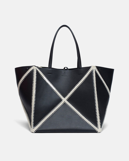Origami Tote Large - Alt-Nappa crochet tote - Black/Crème