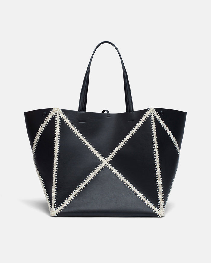 Origami Tote Large - Alt-Nappa crochet tote - Black/Crème