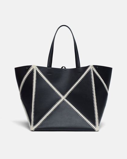 Origami Tote Large - Alt-Nappa crochet tote - Black/Crème