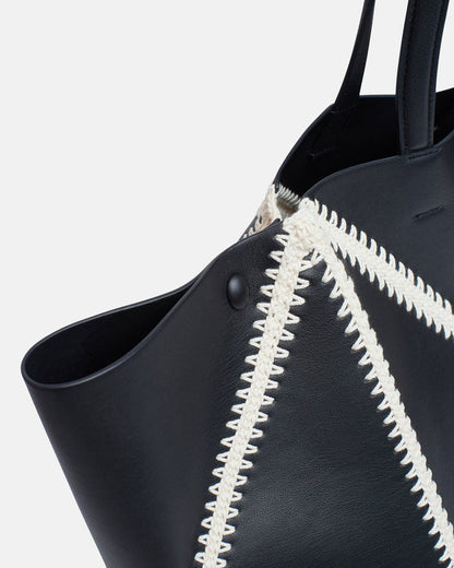 Origami Tote Large - Alt-Nappa crochet tote - Black/Crème