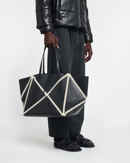 Origami Tote Large - Alt-Nappa crochet tote - Black/Crème