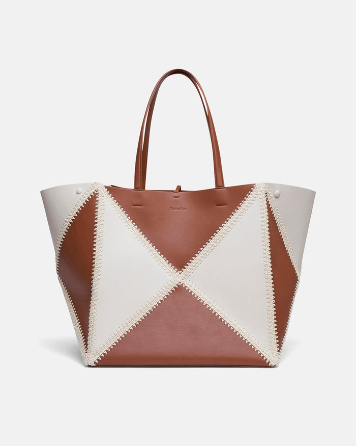 Origami Tote Large - Alt-Nappa crochet tote - Off White/Tan/Crème