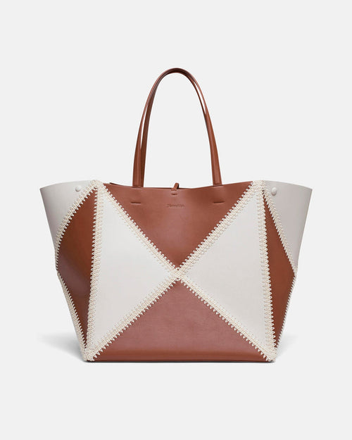 Origami Tote Large - Alt-Nappa crochet tote - Off White/Tan/Crème