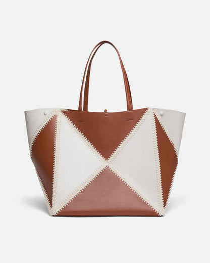Origami Tote Large - Alt-Nappa crochet tote - Off White/Tan/Crème