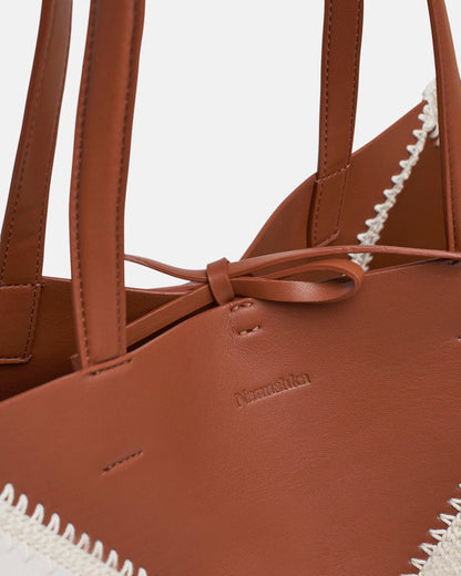 Origami Tote Large - Alt-Nappa crochet tote - Off White/Tan/Crème