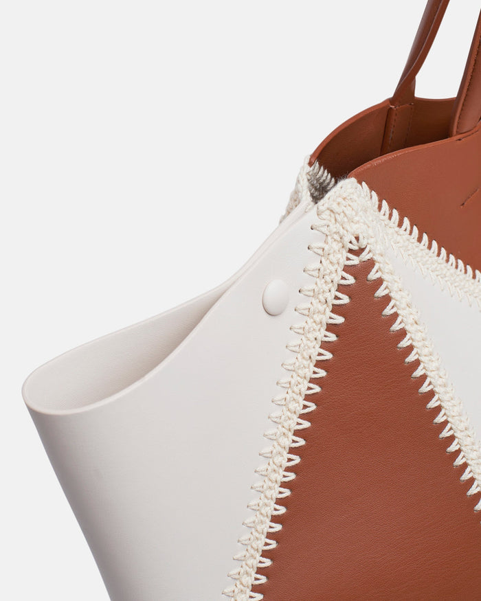 Origami Tote Large - Alt-Nappa crochet tote - Off White/Tan/Crème