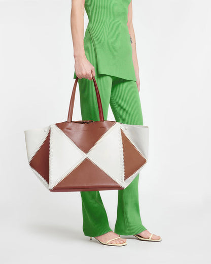 Origami Tote Large - Alt-Nappa crochet tote - Off White/Tan/Crème