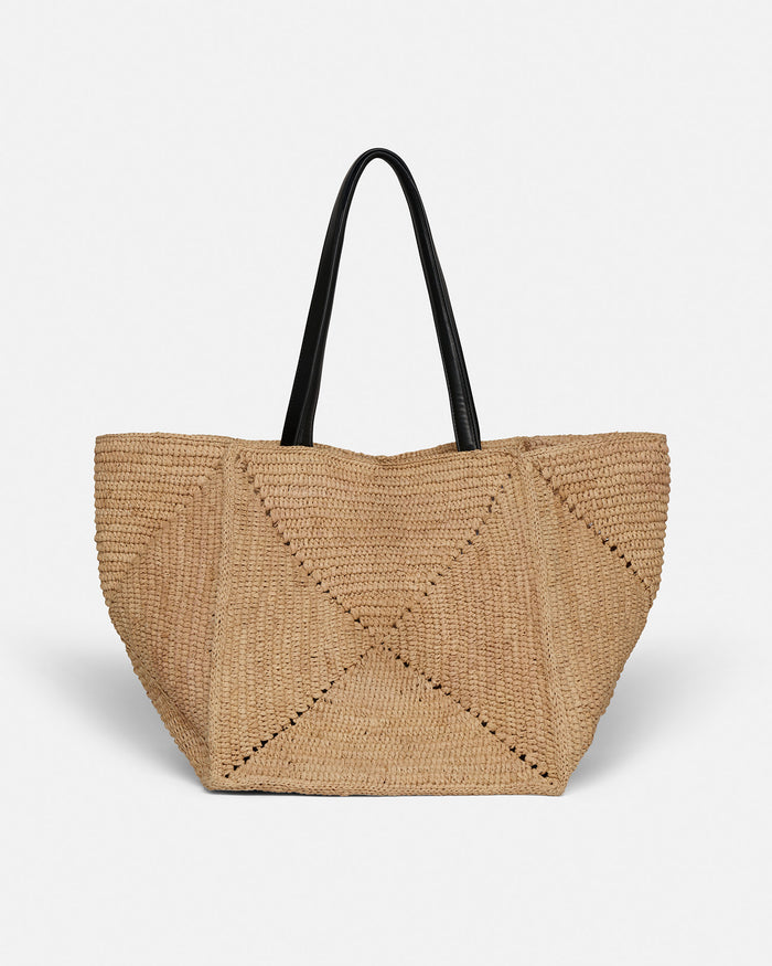 Origami Tote Large - Raffia charm tote - Natural/Black