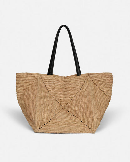 Origami Tote Large - Raffia charm tote - Natural/Black
