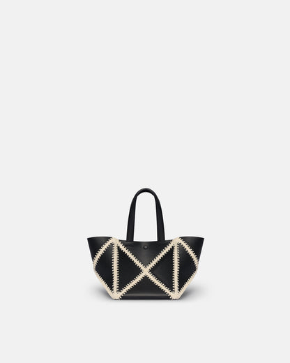 Origami Tote Mini - Alt-Nappa crochet tote - Black/Crème