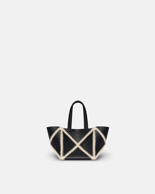 Origami Tote Mini - Alt-Nappa crochet tote - Black/Crème