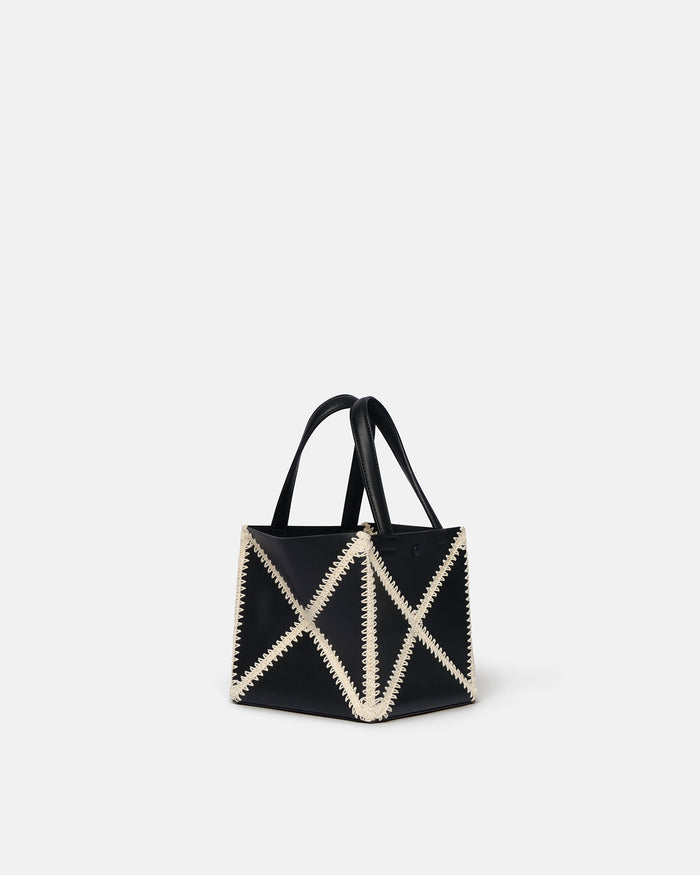 Origami Tote Mini - Alt-Nappa crochet tote - Black/Crème