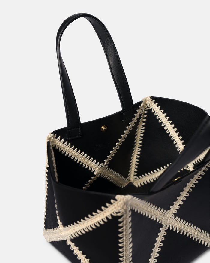 Origami Tote Mini - Alt-Nappa crochet tote - Black/Crème