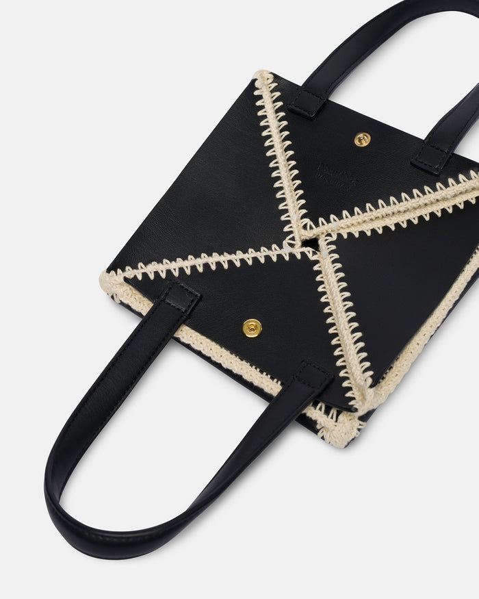 Origami Tote Mini - Alt-Nappa crochet tote - Black/Crème