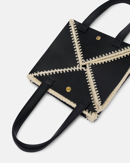 Origami Tote Mini - Alt-Nappa crochet tote - Black/Crème