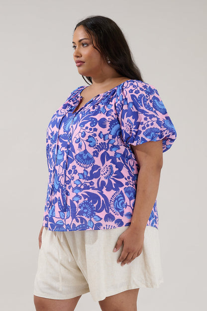 Overseas Balloon Sleeve Top Floral Curve