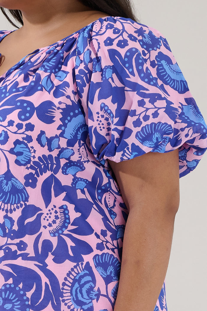 Overseas Balloon Sleeve Top Floral Curve