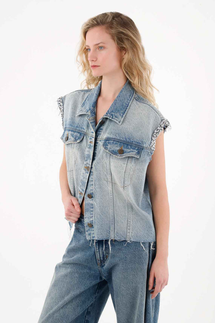 Oversized Denim Vest in Blue for Women