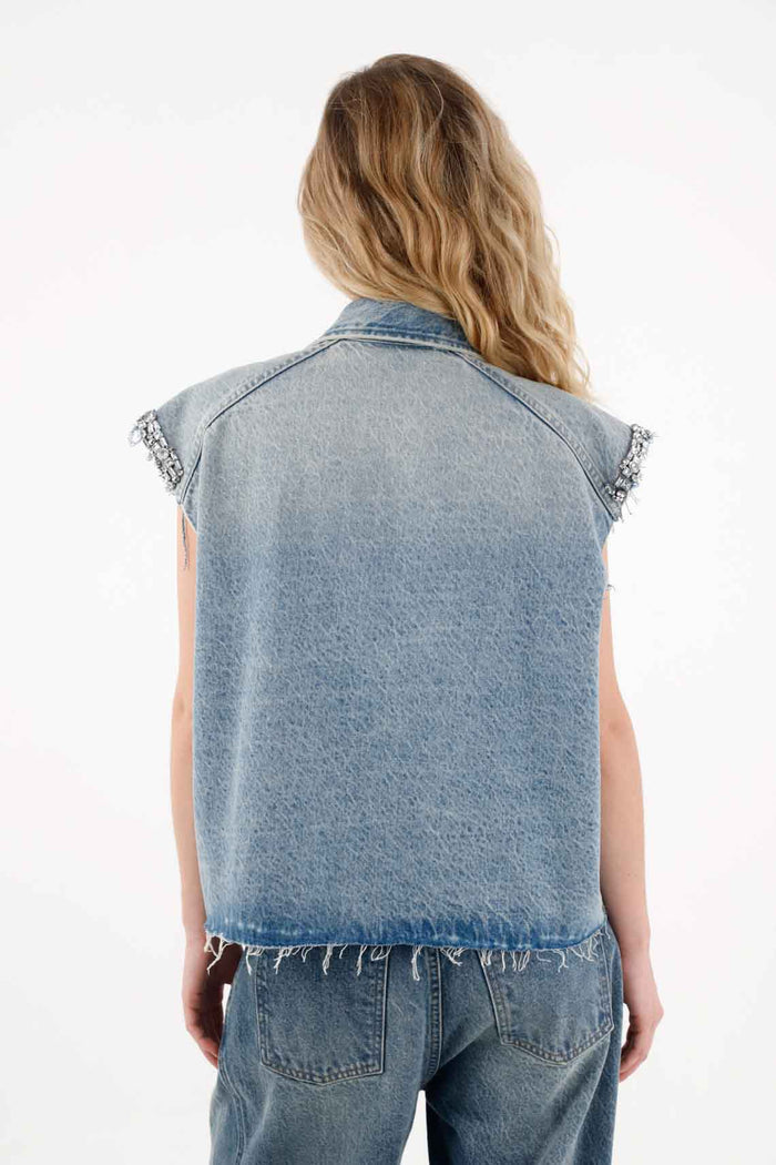 Oversized Denim Vest in Blue for Women