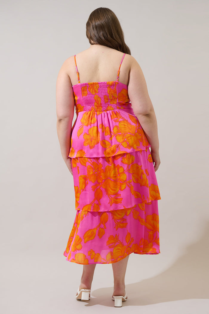 Pacey Floral Yanni Ruffle Tiered Midi Dress Curve