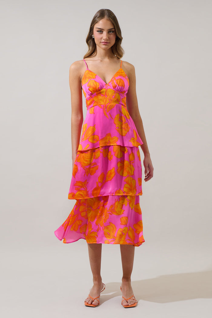 Pacey Floral Yanni Ruffle Tiered Midi Dress