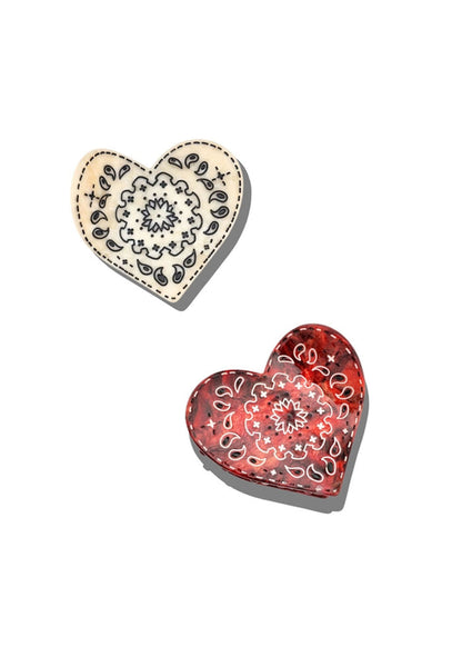 Paisley Heart Claw Clip - Black & White