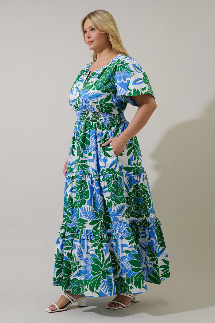 Palmer Poplin Tiered Maxi Dress Diviny Tropical Curve
