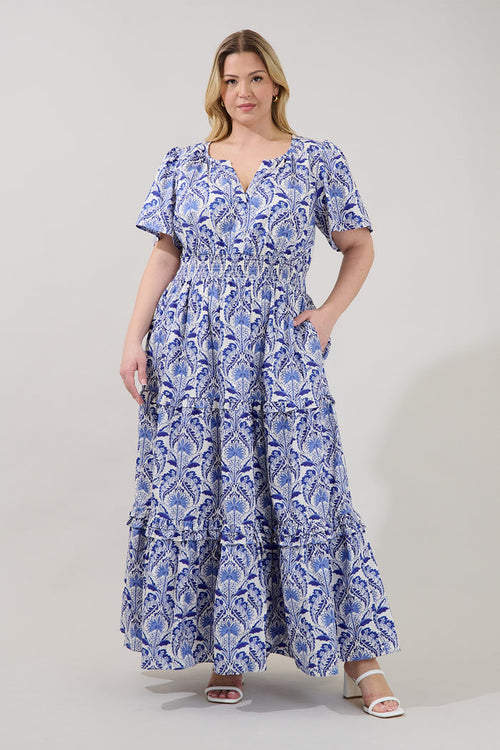 Palmer Poplin Tiered Maxi Dress Renisa Floral Curve