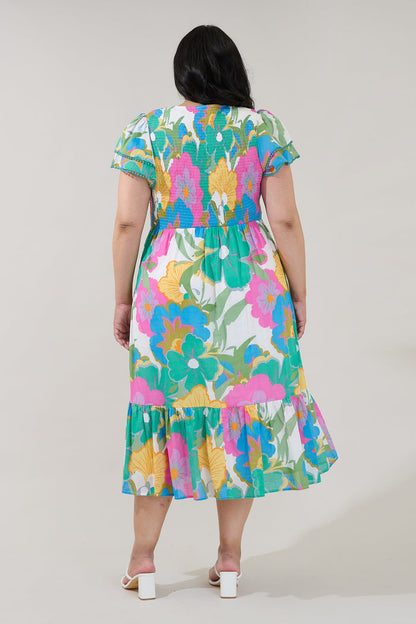 Patte Tiered Midi Dress Floral Curve