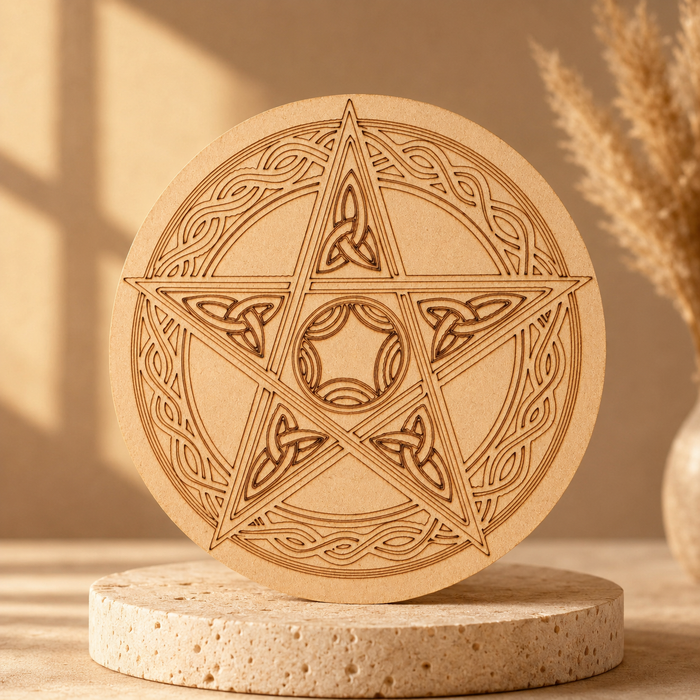 Pentacle Crystal Grid Board, 6" Wooden Crystal Grid Plate