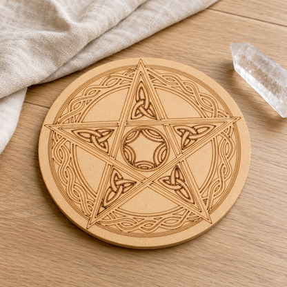 Pentacle Crystal Grid Board, 6" Wooden Crystal Grid Plate