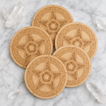 Pentacle Crystal Grid Board, 6" Wooden Crystal Grid Plate