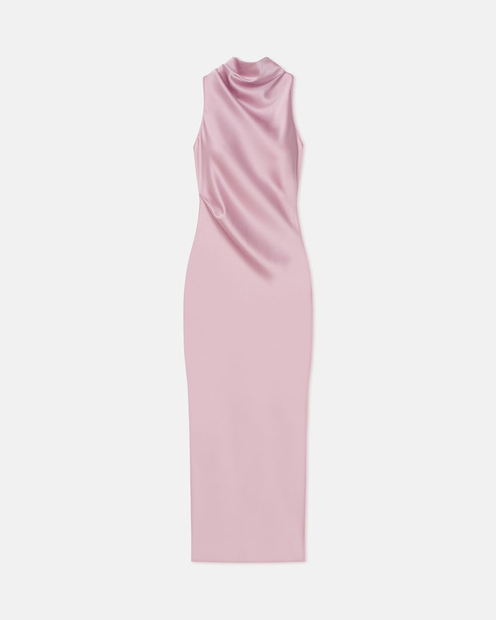 Peregrine - Cowl-Neck Satin Midi Dress - Dusty Pink