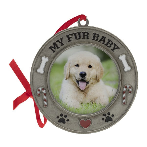 Pewter Fur Baby Pet Photo Ornament Front