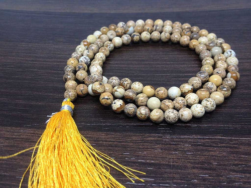 Picture Jasper Gemstone Mala, 108 Prayer Bead Mala.