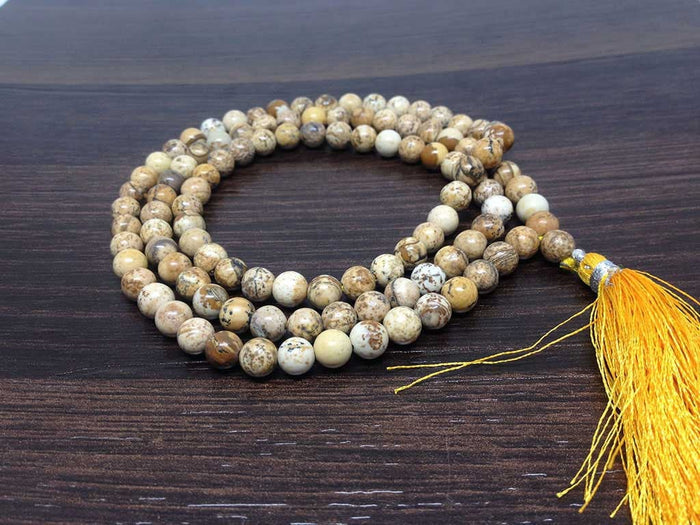 Picture Jasper Gemstone Mala, 108 Prayer Bead Mala.